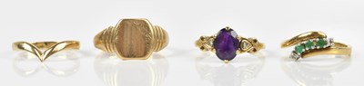 Lot 444 - A 9ct yellow gold signet ring, size Q, and...