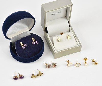 Lot 187 - Seven pairs of decorative dress ear studs,...
