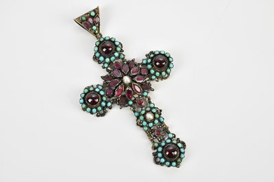 Lot 1554 - A gilt metal and turquoise decorative cross...