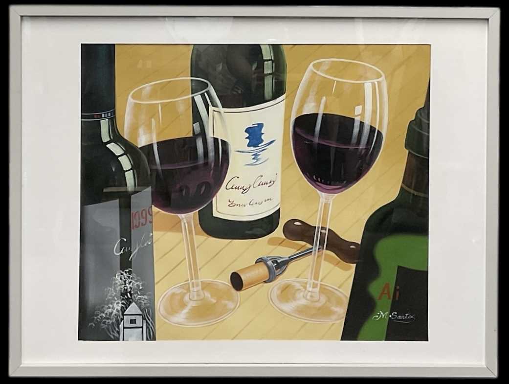 Lot 167 - M SANTOS; a modern oil on board, still life of...