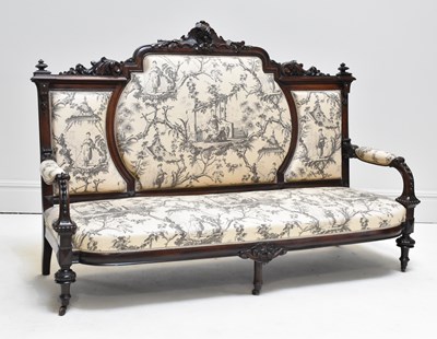 Lot 1144 - A Victorian rosewood carved frame settee ,...