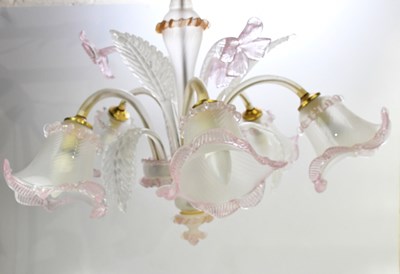 Lot 1675 - MURANO; a pink and opaque glass ceiling light,...