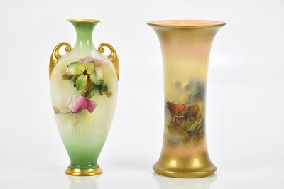 Lot 2574 - ROYAL WORCESTER; a hand painted vase,...