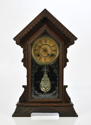 Lot 1337 - ANSONIA; a mantel clock, with etched glass...