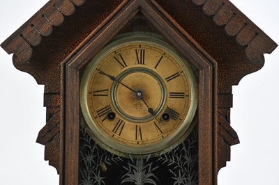 Lot 1337 - ANSONIA; a mantel clock, with etched glass...