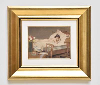 Lot 2196 - H FENNER BEHMER; watercolour, female nude on...