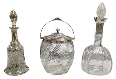 Lot 1177 - A cut glass biscuit barrel, with hallmarked...