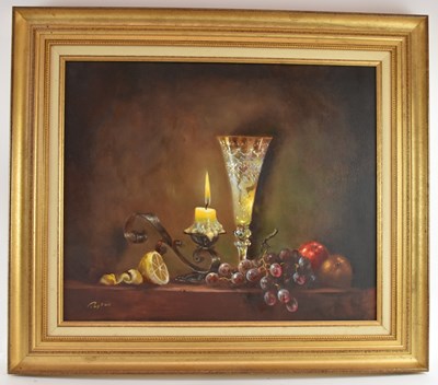 Lot 230 - POYTON; a modern oil on canvas, still life of...