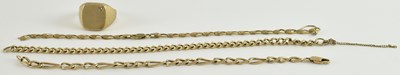Lot 1198 - Three 9ct yellow gold bracelets (all cut), all...