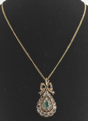 Lot 1266 - An antique diamond and emerald set pendant,...