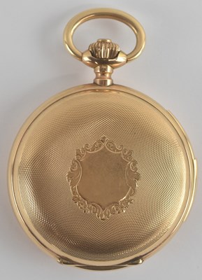 Lot 1439 - A 14ct yellow gold full hunter cased pocket...