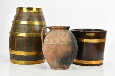 Lot 1472 - WWI INTEREST; a brass bound teak barrel with...