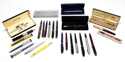 Lot 114 - A collection of fountain pens and ballpoint...