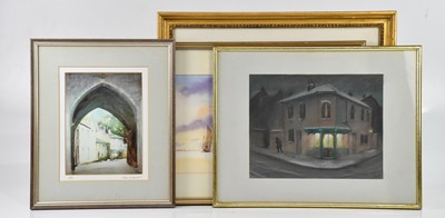 Lot 2210 - V PRYKE; pastel, street scene, signed and...