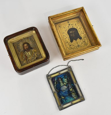Lot 1474 - Two Orthodox icons in box frames, the smaller...