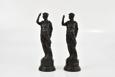 Lot 2568 - WEDGWOOD; a pair of black basalt figures of...