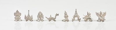 Lot 2129 - A group of eight white metal Malaysian menu...