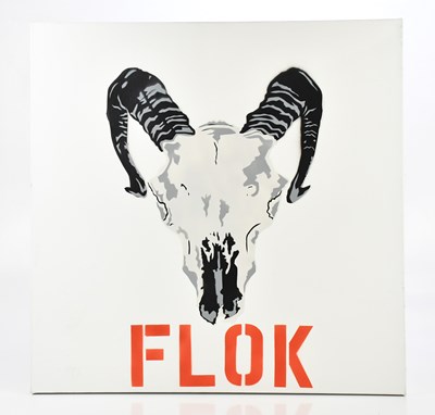 Lot 2326 - FLOK; spray paint stencil, ram's skull, signed...