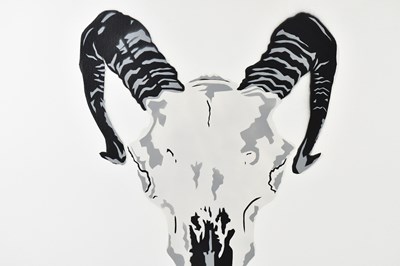 Lot 2326 - FLOK; spray paint stencil, ram's skull, signed...