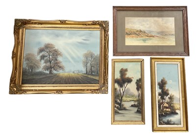 Lot 231 - UNATTRIBUTED; a modern oil on canvas, rural...