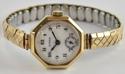 Lot 1450 - HIRCO; a 9ct yellow gold lady's wristwatch, on...