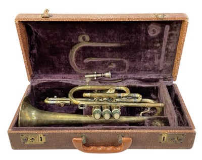 Lot 447 - An early to mid 20th century brass trumpet,...
