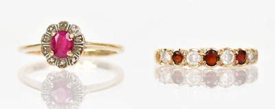 Lot 1350 - Two 9ct gold rings, one a floral cluster with...