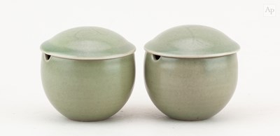 Lot 76 - Leach Pottery; a pair of stoneware preserve...