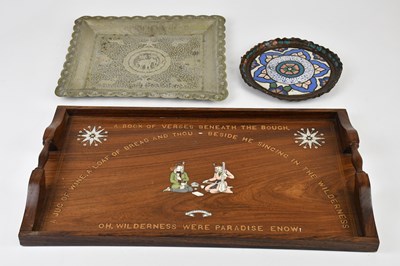 Lot 1480 - An inlaid twin handled wooden tray, inscribed '...