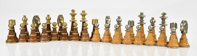 Lot 1513 - A brass, steel and wood chess set, height of...
