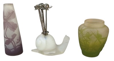 Lot 615 - Two small Gallé glass vases, one of conical...