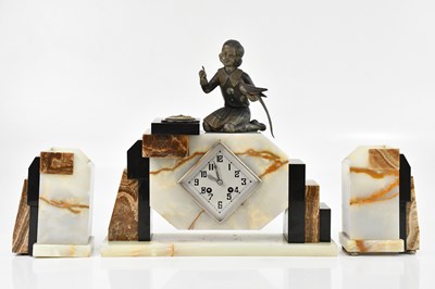 Lot 1319 - A large Art Deco marble mantel clock, with...