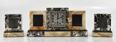 Lot 1320 - An Art Deco grey marble mantel clock and...