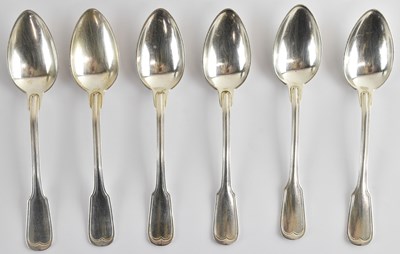 Lot 1163 - A set of six German 800 grade silver teaspoons,...