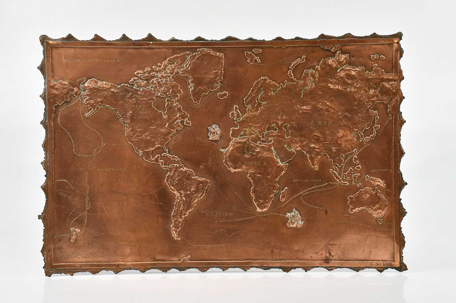 Lot 1482 - A 20th century copper raised relief map, 32