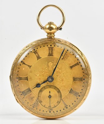 Lot 501 - An 18ct yellow gold key wind open faced pocket...