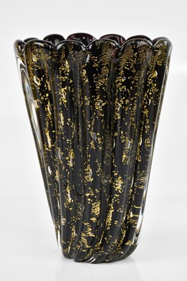 Lot 2364 - MURANO; a large black fluted vase with...