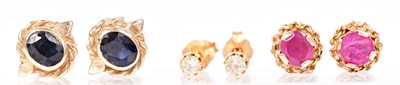 Lot 1366 - Two pairs of 14ct yellow gold earrings, one...