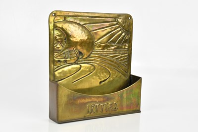 Lot 146 - An Arts and Crafts brass hanging letter box,...