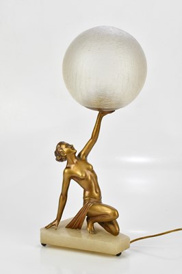 Lot 72 - An Art Deco bronzed spelter figural table lamp...