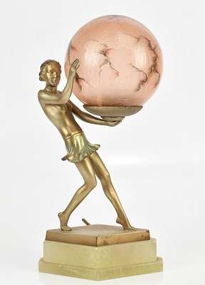 Lot 60 - An Art Deco bronzed spelter figural table lamp,...