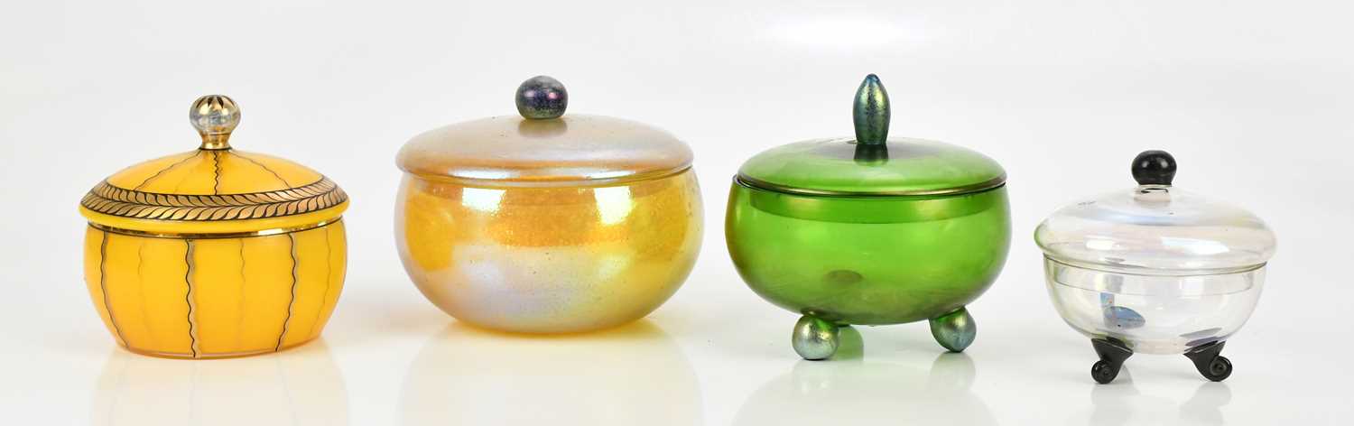 Lot 220 - LOETZ; four art glass powder bowls and covers,...