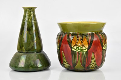Lot 462 - MINTON; a Secessionist range green glazed vase...