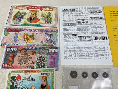 Lot 574 - A small group of coins and banknotes...