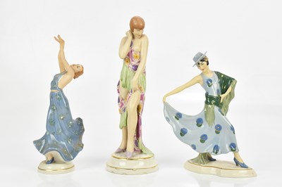 Lot 431 - ROYAL DUX; three Art Deco figures representing...