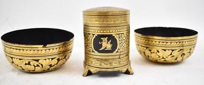 Lot 1051 - A pair of Japanese gilt lacquered bowls,...