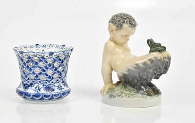 Lot 2576 - ROYAL COPENHAGEN; model of a seated faun with...
