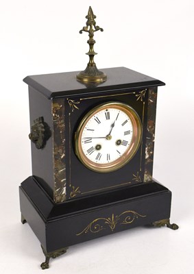 Lot 2637 - A Victorian marble and slate mantel clock with...