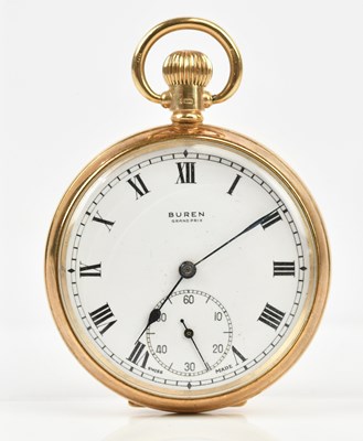Lot 509 - BUREN; a 9ct gold crown wind open faced pocket...