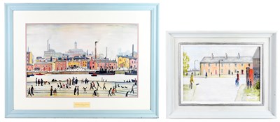 Lot 458 - ARTHUR CLEGG; oil on canvas, figures in street...